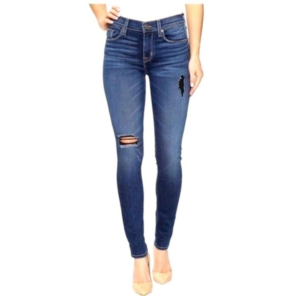 Hudson Women’s 26 Nico Mid Rise Super Skinny Distressed Blue Wash Denim Jeans 2